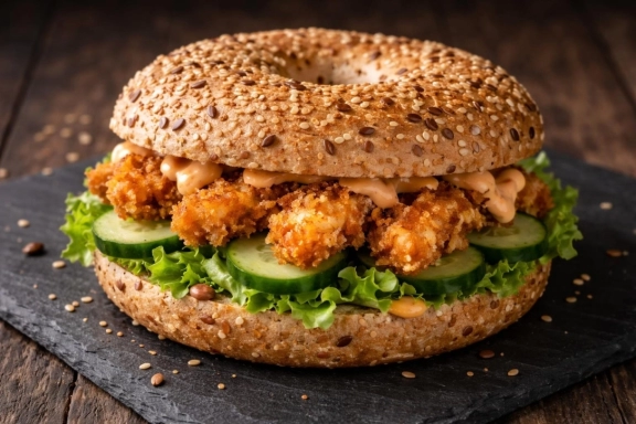 Pankómorzsás csirkés bagel chilis majonézzel