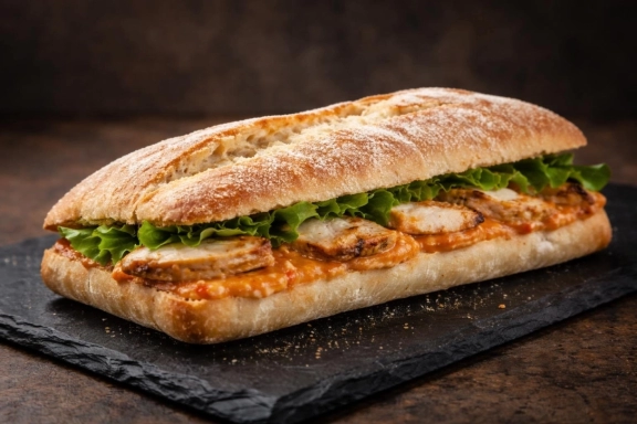 Grillezett csirkemelles, sült paprikakrémes ciabatta