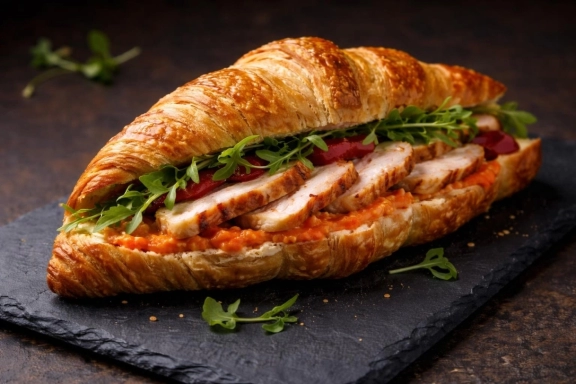 Grillezett csirkemelles, sült paprikakrémes croissant