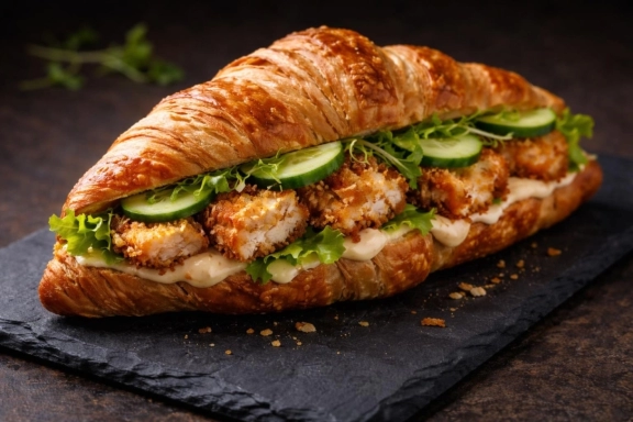 Pankómorzsás csirkés croissant chilis majonézzel