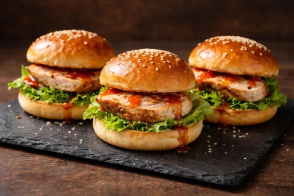 Mini grillezett csirkeburger római salátával, édes-chilis szósszal